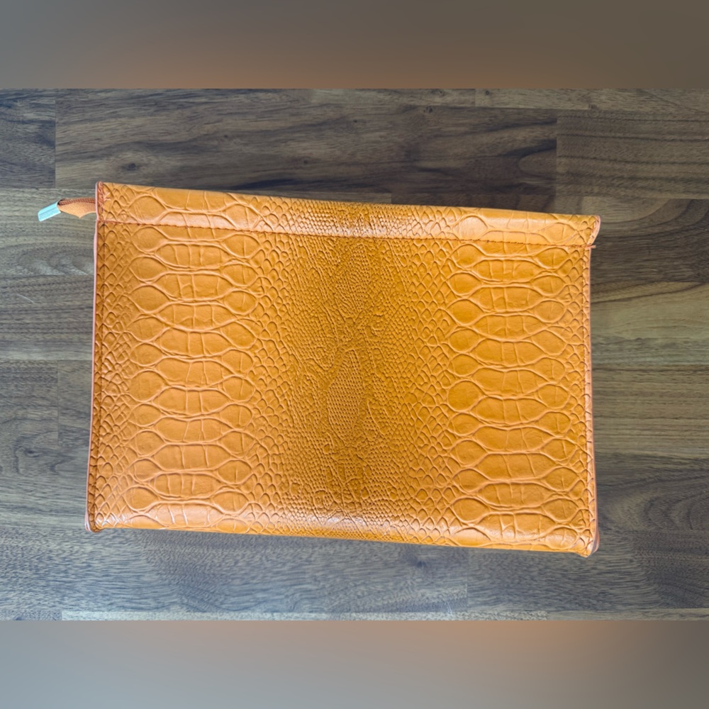 Orange Faux Crocodile Clutch